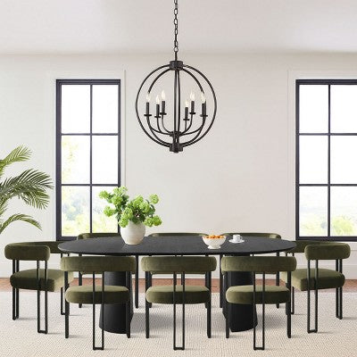 Expandable Round to Oval Dining Table Set with 8 Velvet Chairs, 3-in-1 Pedestal Dining Set, Seats 4 to 8, Modern Dining Room Set-Panipeachy