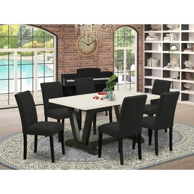 HomeStock 7 Piece Multi-Color Linen Fabric Parsons Dining Set