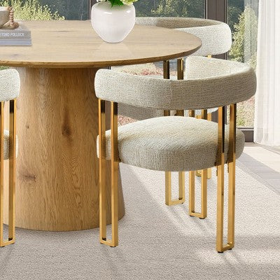 47-83 Extendable Dining Table Set for 4, Natural Wood-Tone Table and 4 Chenille Chairs with Metal Legs, Ideal for Kitchen-Panipeachy
