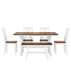 Farmhouse 6-Piece Wood Dining Table Set with Long Bench and 4 Dining Chairs-ModernLuxe