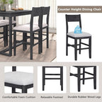 5 Pieces Counter Height Dining Set for 4, Farmhouse Wooden Bar Table Set with 4 Upholstered Chairs for Small Places