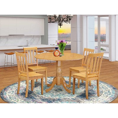 HomeStock 5-Piece Round Natural Oak Finish Solid Wood Top Dining table with 4 Chairs