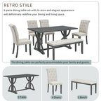 6 PCS Retro Dining Table Set, Rectangular Table with Unique Legs and Upholstered Chairs-ModernLuxe