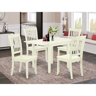 HomeStock 5-Pc Linen White Finish Solid Wood Top - Dining Room Set - Seats 4