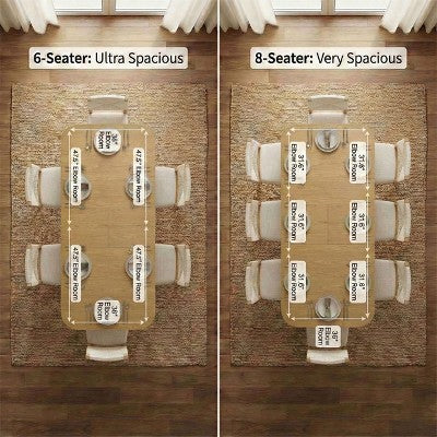 Expandable Dining Table Set for 6/8, Japandi Dining Room Furniture, Rope Back Chairs with Beige Upholstered Seats-Panipeachy