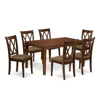 HomeStock 7-Piece Rectangle Mahogany Finish Solid Wood Top Dining Table with 6-Chairs with Cross Back
