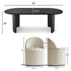 Dining Table Set for 6, Oval 79 Table and Linen Fabric Upholstered Barrel Chairs with Casters, for the Dining Room-Panipeachy