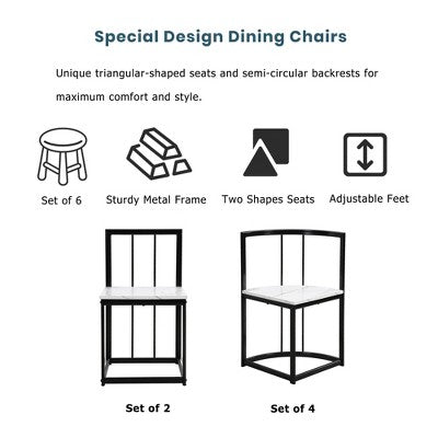 Modern Marble Dining Table Set for 6 with Metal Frame, Rectangular Marble Sticker Table and 6 Chairs for Dining Room Kitchen