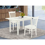 HomeStock 3-Pc Linen White Finish Rectangular Solid Wood Top With Butterfly Leaf Dining Table Set