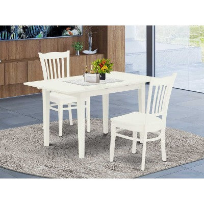 HomeStock 3-Pc Linen White Finish Rectangular Solid Wood Top With Butterfly Leaf Dining Table Set