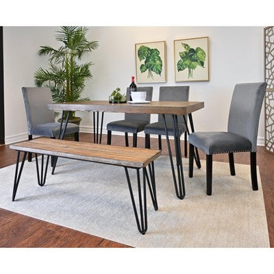 Ashzo 6-Piece Dining Set, Hairpin Dining Table with 4 Chairs and Bench, 3 Color Options