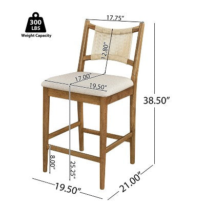 Christopher Knight Home La Modern 5 Piece Rubber Wood Upholstered Counter Set with Square Table and Rope Design