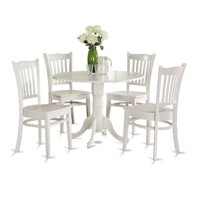 HomeStock 5 Piece Kitchen Table & Chairs Set Includes a Round Dining Room Table with Dropleaf and 4 Dining Chairs, 42x42 Inch, Linen White