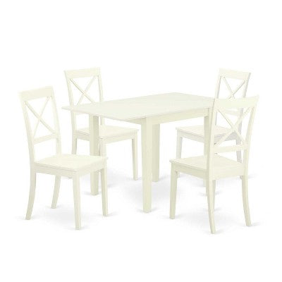 HomeStock 5-Pc Linen White Finish Solid Wood Top - Dining Room Set - Seats 4