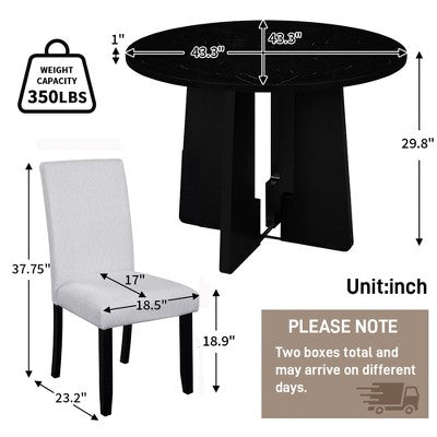 GDFStudio Jacobs 5-Piece Round Dining Table set with 43 Modern Dining Table and 4 Upholstered Chairs