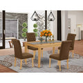 HomeStock 5 Piece Oak Linen Fabric Dining Room Set