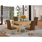 HomeStock 5 Piece Oak Linen Fabric Dining Room Set