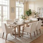 Christopher Knight Home Harish Modern 7 Piece Rubberwood Linen Upholstered Dining Set with Rectangular Table