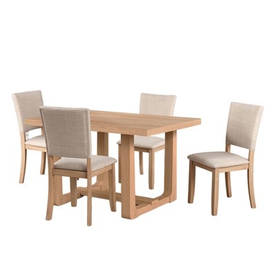 GDFStudio Carter Transitional 5-Piece Wood Dining Table Set with Upholstered Chairs