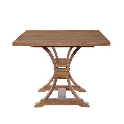 Christopher Knight Home Elowen 7-Piece Farmhouse Expandable Rubberwood Dining Set with Rattan Fabric Upholstered Chairs