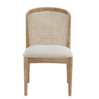 Christopher Knight Home Elowen 7-Piece Farmhouse Expandable Rubberwood Dining Set with Rattan Fabric Upholstered Chairs