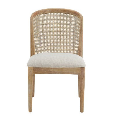 Christopher Knight Home Elowen 7-Piece Farmhouse Expandable Rubberwood Dining Set with Rattan Fabric Upholstered Chairs