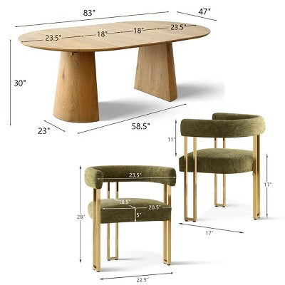 47-83 Extendable Dining Table Set for 4, Natural Wood-Tone Table and 4 Chenille Chairs with Metal Legs, Ideal for Kitchen-Panipeachy