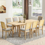 9 Pieces Extendable Dining Table Set for 6, Rectangular Kitchen Dining Table with Removable Leaf and 6 Armless Chairs and 2 Arm Chairs