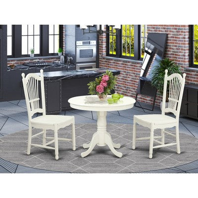 HomeStock Dining Room Kitchen Table Set Round Linen White