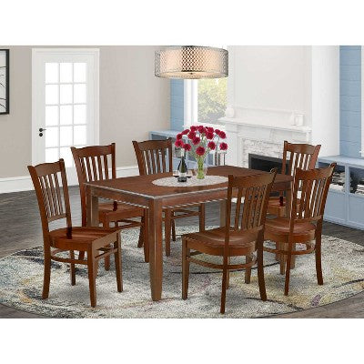 HomeStock 7-Piece Rectangle Mahogany Finish Solid Wood Top Dining Table with 6-Chairs