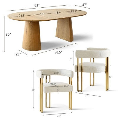 47-83 Extendable Dining Table Set for 4, Natural Wood-Tone Table and 4 Chenille Chairs with Metal Legs, Ideal for Kitchen-Panipeachy