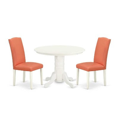 Round Dinette Set 3pc - 42 Table & 2 Parson Chairs - Pink Flamingo PU Leather - Eclectic Elegance