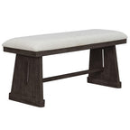 ModernLuxe 6-Piece Rustic Farmhouse Dining Set, Oak Veneer Dining Table with Trapezoid Legs, 4 Linen Upholstered Chairs+1 Bench