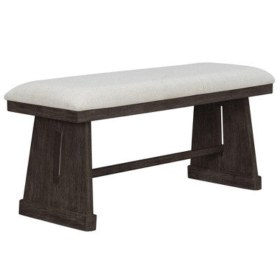 ModernLuxe 6-Piece Rustic Farmhouse Dining Set, Oak Veneer Dining Table with Trapezoid Legs, 4 Linen Upholstered Chairs+1 Bench