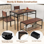 Costway Dining Table Set for 4 Rectangular Table with 2 Chairs, 1 Bench, Storage Racks Rustic Brown/Gray/Brown