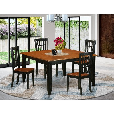 HomeStock 5-Piece Square Black and Cherry Finish Solid Wood Top Dining Table with 4 Chairs