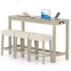 Costway 4PCS Bar Table Set w/Charging Station 3 Padded Stools for Living Room Kitchen