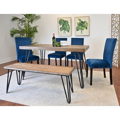 Ashzo 6-Piece Dining Set, Hairpin Dining Table with 4 Chairs and Bench, 3 Color Options