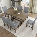 7 PCS Extendable Dining Set for 6, Dining Table Set with 6 Upholstered Dining Chairs, Mid-Century Style, Golden Brown+Gray-ModernLuxe