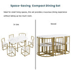Modern Marble Dining Table Set for 6 with Metal Frame, Rectangular Marble Sticker Table and 6 Chairs for Dining Room Kitchen