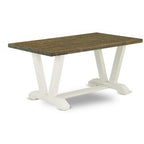 HomeStock 6-Piece Rectangle Distressed Jacobean Finish Solid Wood Top Dining Table with 1-Bench, 4-Chairs