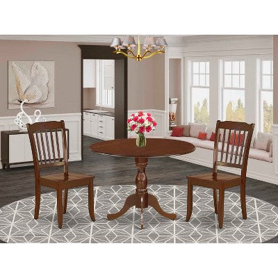 3-Piece Mahogany Finish Solid Wood Top Dining Room Set (Seats-4)