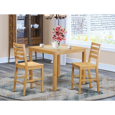 HomeStock 3-Piece Natural Brown Oak Finish Solid Wood Top Counter Height Dining Table Set