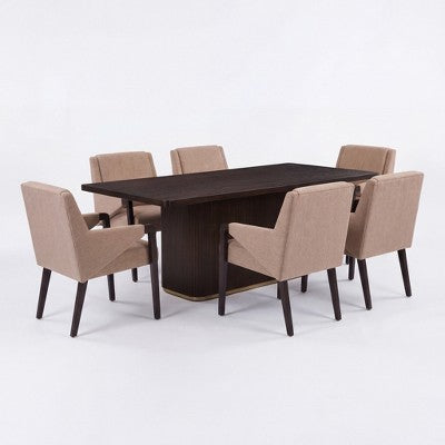 Christopher Knight Home Lindiwe Modern 7 Piece Rubberwood Linen Upholstered Dining Set with Rectangular Table