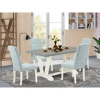 HomeStock 5-Piece Rectangle Natural Oak Finish Solid Wood Top Dining Table with 4 Parson Chair