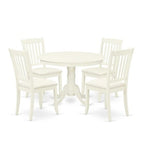 HomeStock 5-Piece Round Linen White Finish Solid Wood Top Dining table with 4 Chairs with Slat Back