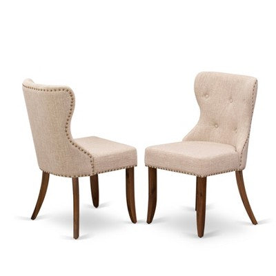 HomeStock Round Dinette Set Small Spaces Fabric Chairs Antique Walnut