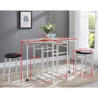 Kings Brand Furniture  Akins 3-Piece Drop-Leaf Dinette Set with Faux Marble Tabletop and Faux Leather Stools
