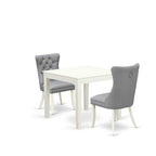 HomeStock 3-Pc Linen White Finish Square Solid Wood Top Dining Table Set