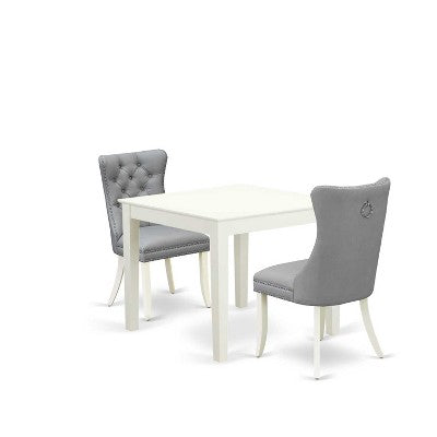 HomeStock 3-Pc Linen White Finish Square Solid Wood Top Dining Table Set